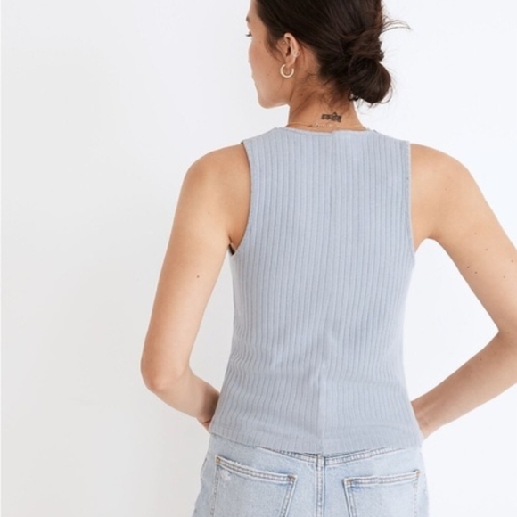 Madewell Blue Ribbed Button-Down Tank Top - Picture 3 of 8